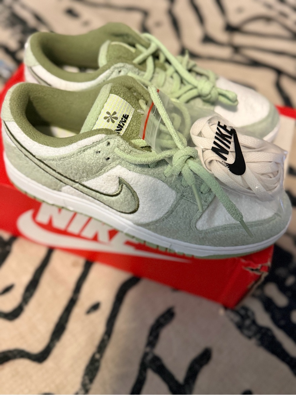 Nike Dunk Low Top Sneakers in Sage Green & White